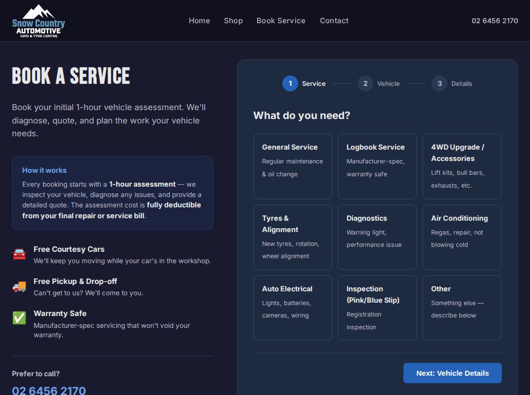 Snow Country Auto booking page